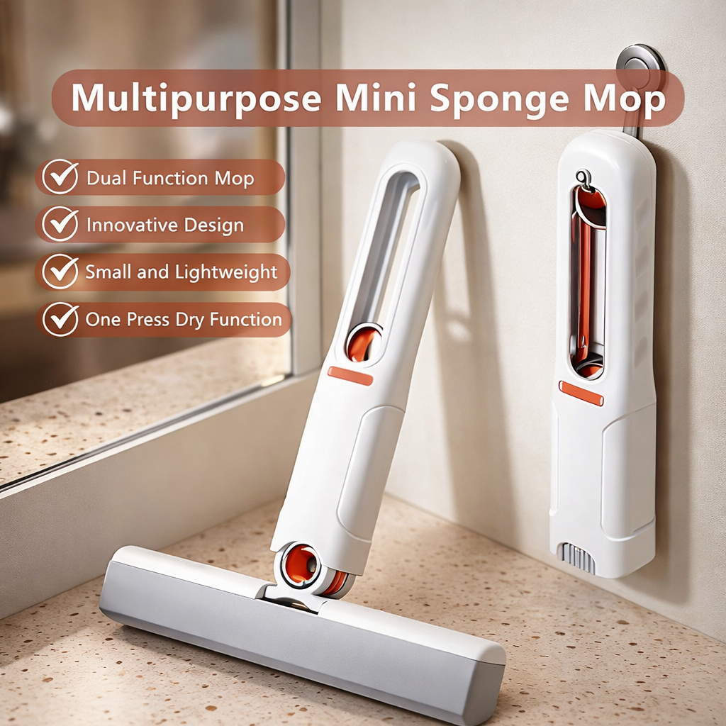 Portable Mini Mop with One-Press Water Squeeze